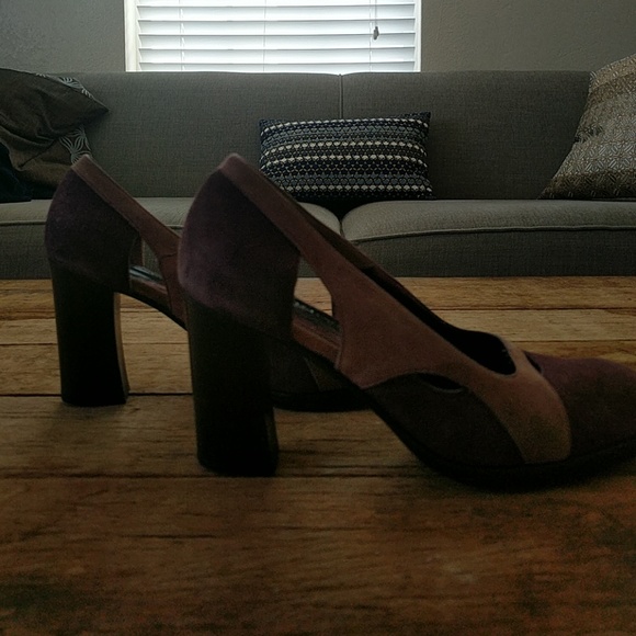 Blush & purple color block suede heels. - Picture 6 of 6